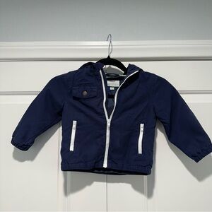 Janie and Jack Navy Hooded Zip Jacket with White Trim 2T